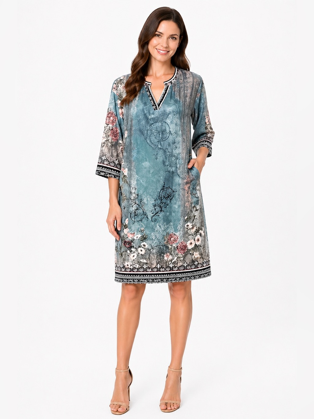 Floral Blue Green Tunic Dress